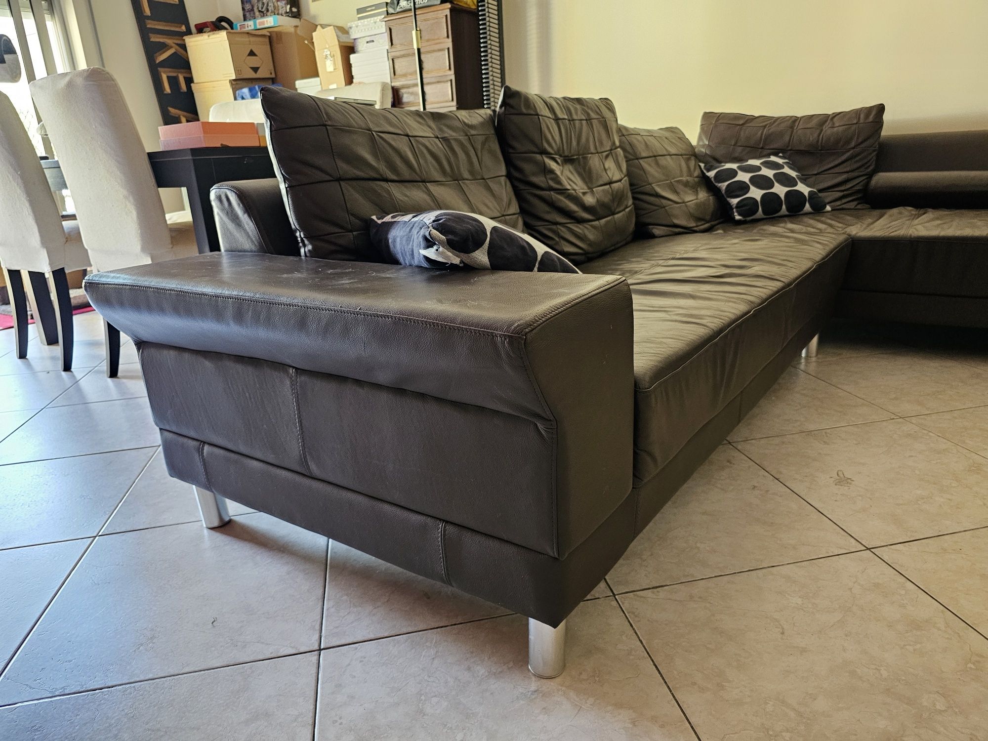 Sofá Chaise Longue em pele castanho