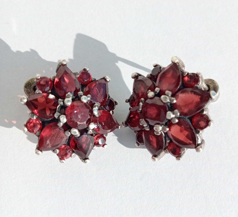 Вінтажні сережки з каменями гранат. Срібло 925 проба. Вінтаж
