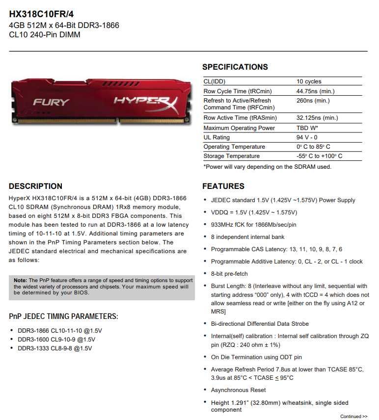 Pamięć RAM Kingston HyperX Fury Red 4GB DDR3