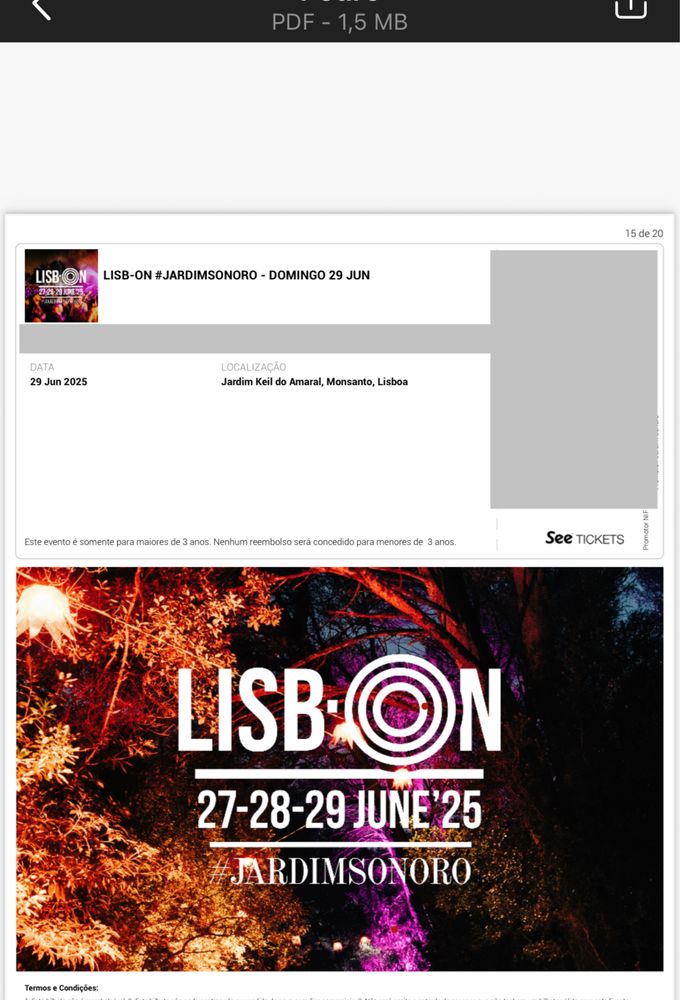 Bilhete Diário LISB-ON - 29 JUN