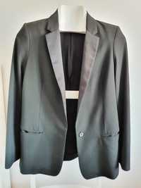 Blazer/casaco preto da Zara, com lapela acetinada, forrado, Tam S