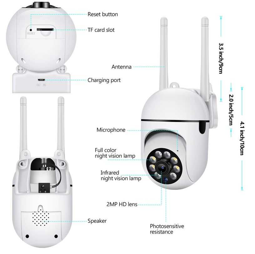 Поворотная IP Camera Наружная камера PTZ Видеонаблюдение 1080р 3MP