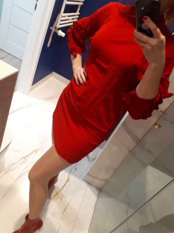 Sukienka mini czerwona imprezowa L H&M