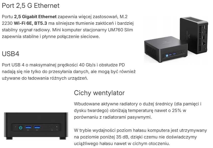 MINISFORUM UM690L Slim Mini PC, AMD Ryzen 9 6900HX (8/16wątków, 32 GB)