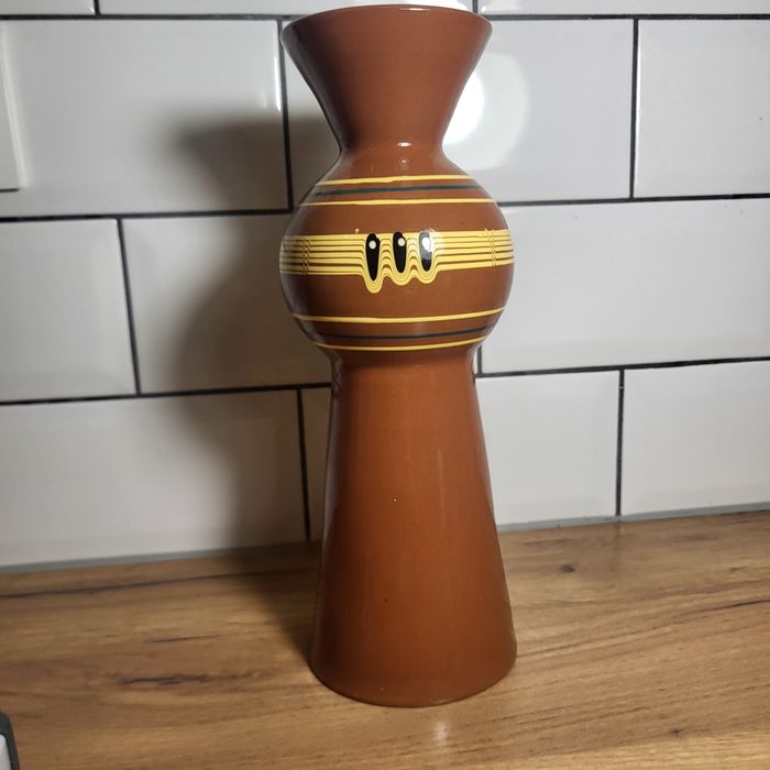 Wazon cersmiczny stołowy lata 70 pawie oko 62