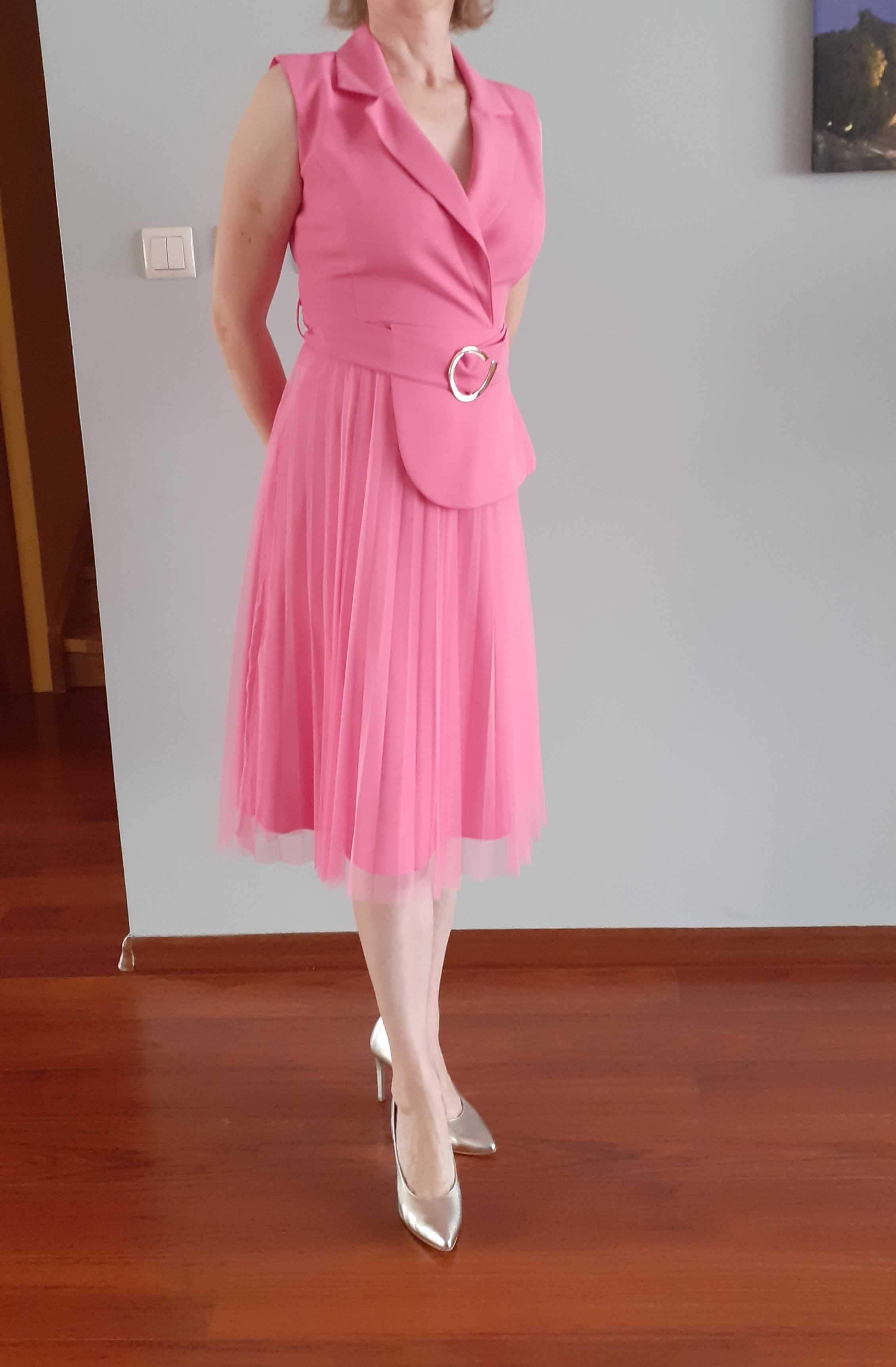 nowa sukienka wizytowa-36 Joymiss, różowa z tiulem, na ślub, komunię