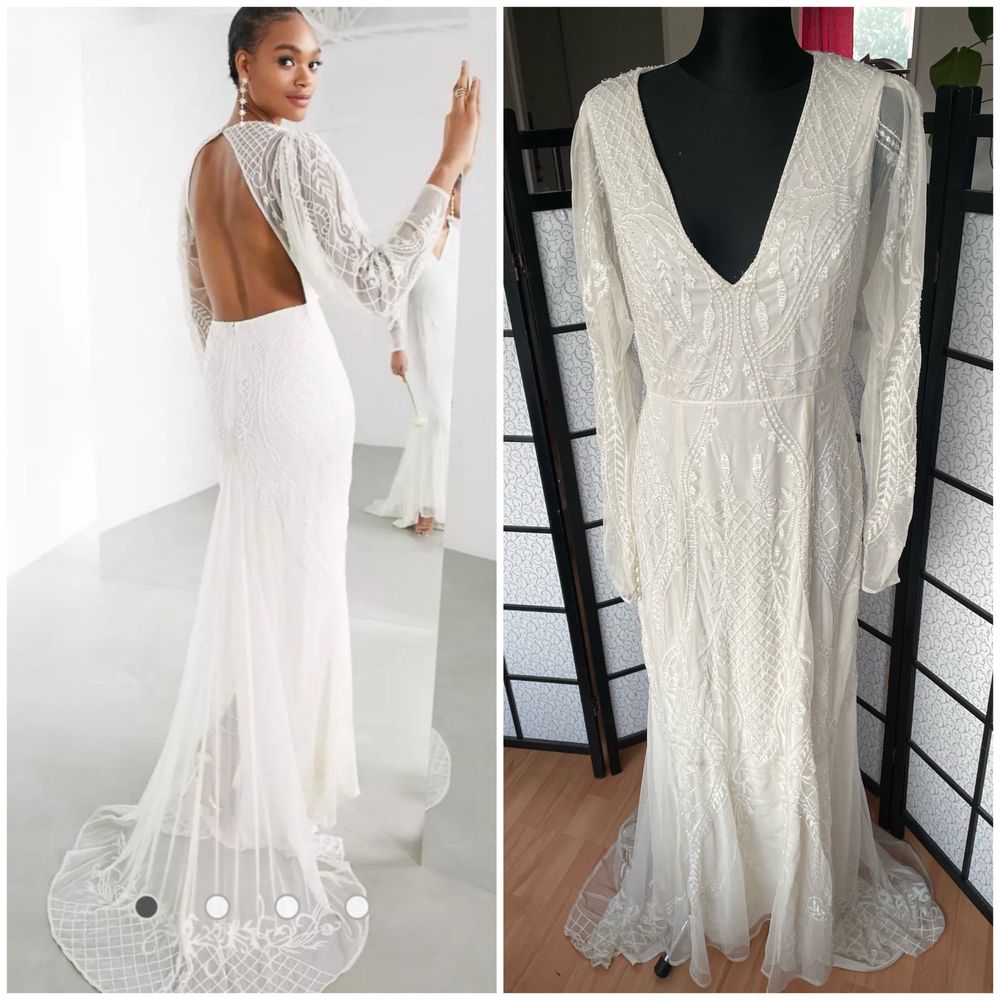 Bridal sukienka koronkowa maxi tren 42 xl asos ażurowa haft