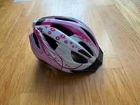 Kask rowerowy dla dziecka z tylną lampką, 49-54 cm, biało różowy
