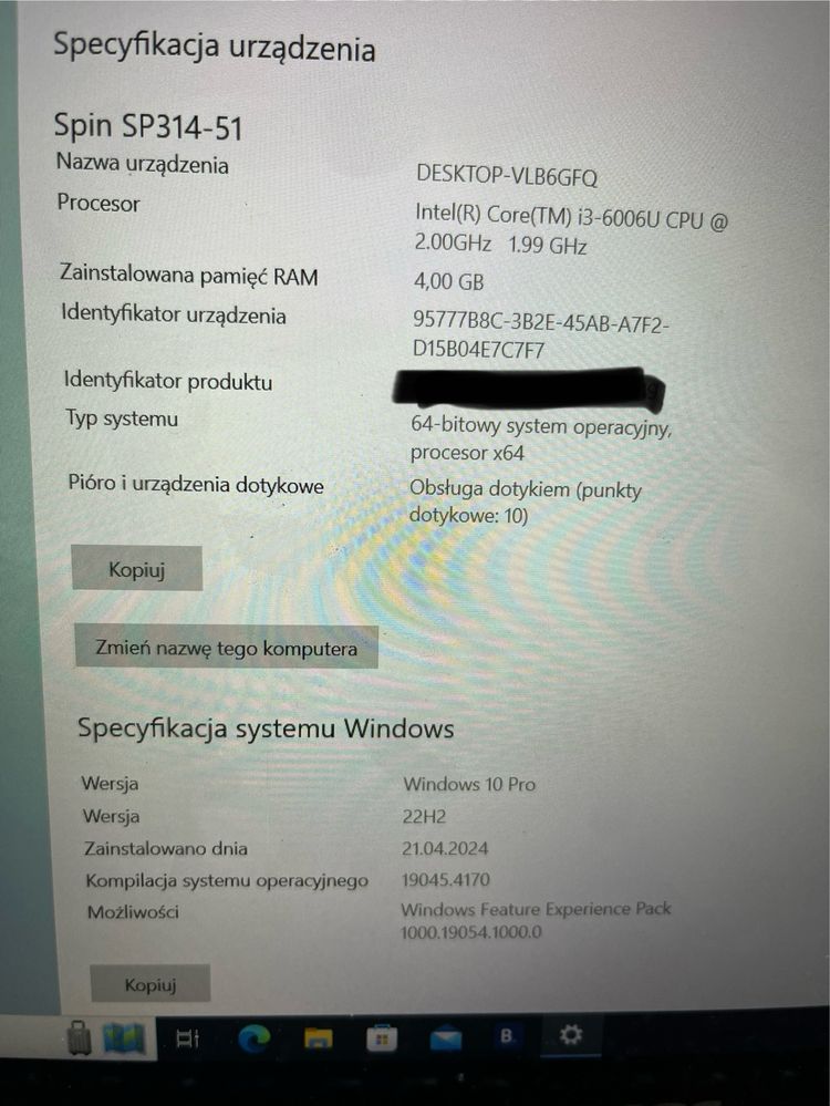 Laptop ACER spin 3 , dotykowy wyswietlacz .