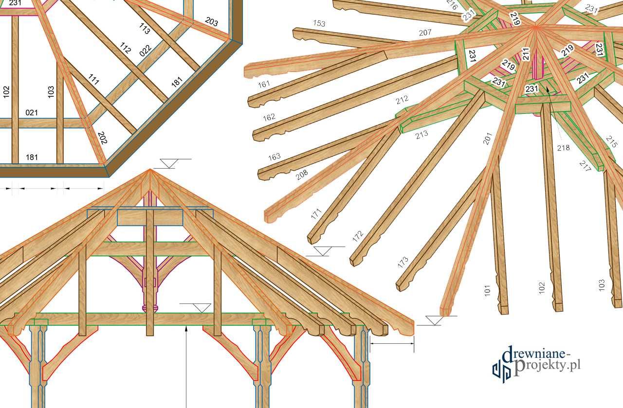 Projekt: Altana ogrodowa drewniana ośmiokątna - plik PDF Altanka Wiata