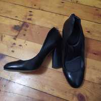 Туфли женские лодочки на каблуке, чёрные, натуральная кожа, р-р 37
