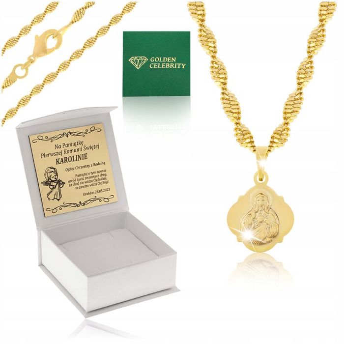 Lśniący Złoty Naszyjnik + Medalik Matka Boska 18k + Grawer Na Prezent
