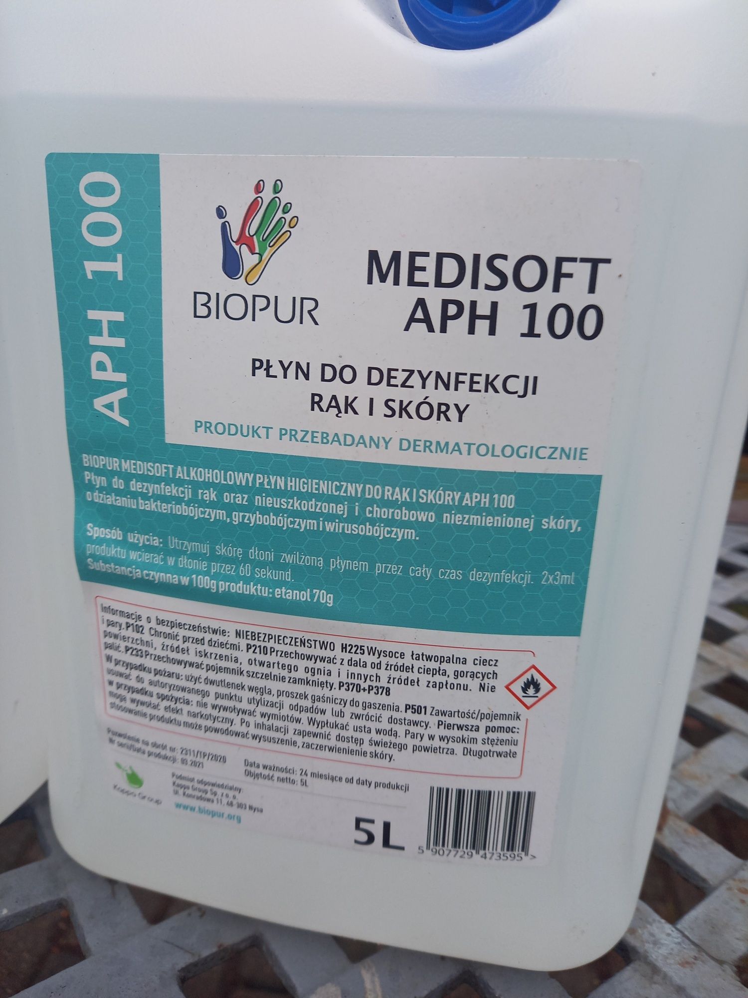 Płyń do dezynfekcji rąk i skóry 5l APH100 Medisoft
