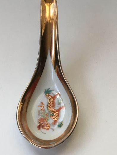 Taça e colher de arroz japonesas dragão de ouro, Sec. XX