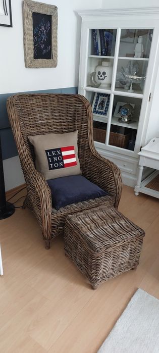 Fotel rattan z podnóżkiem hamptons riviera maison