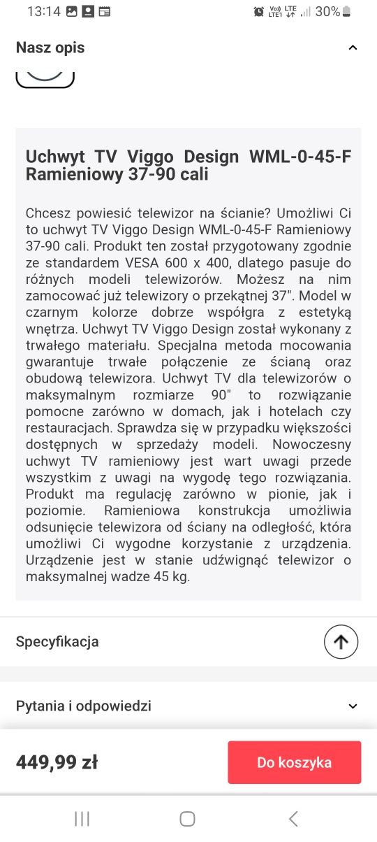 Uchwyt na telewizor