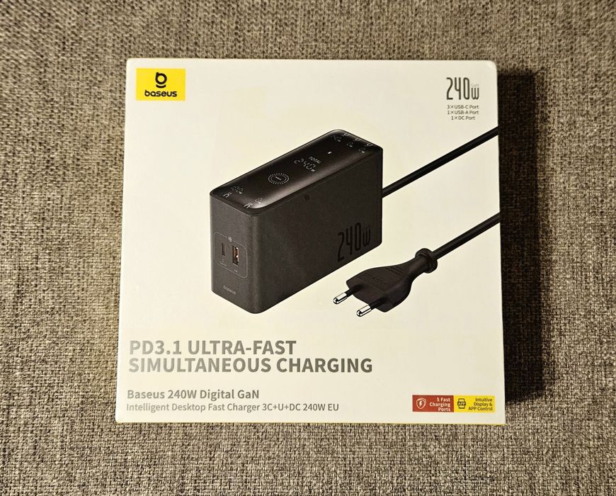 ТОП! Зарядний пристрій Baseus GaN 240W USB‑C, USB‑A, DC, настільний
