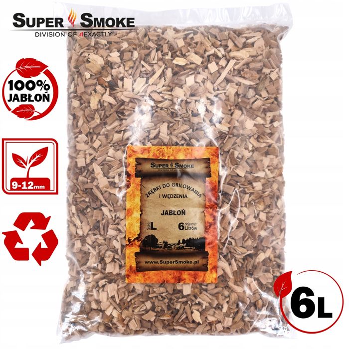Zrębki Wędzarnicze Super Smoke JABŁOŃ KL-10 (9-12mm) Large 6 Litrów