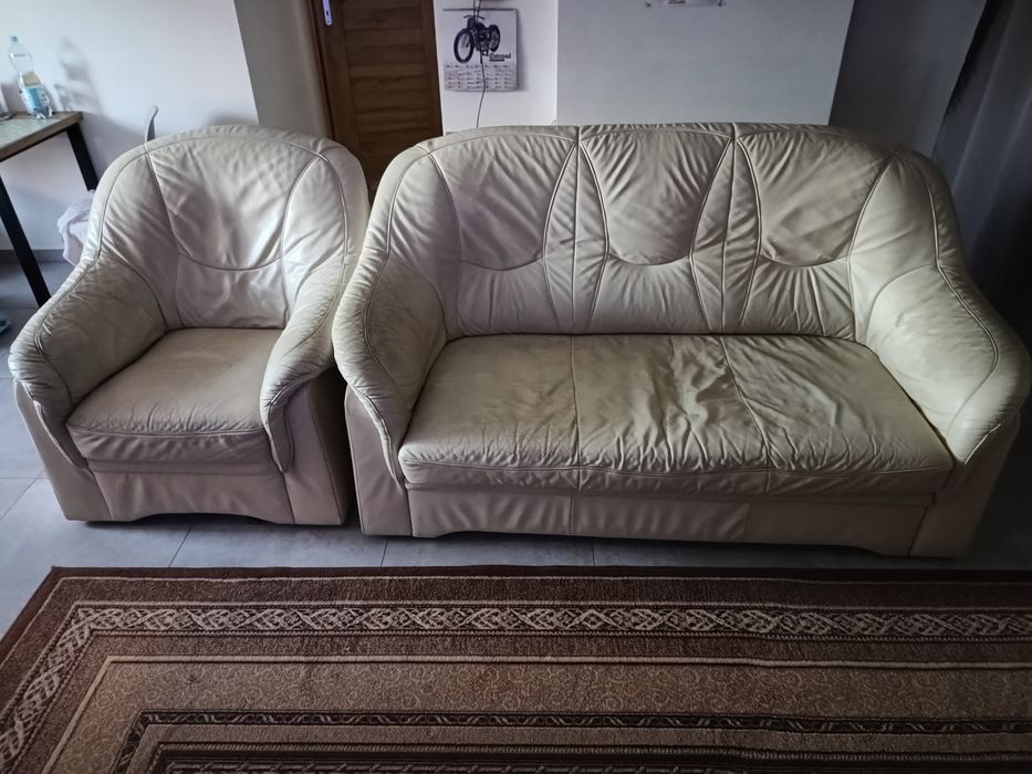 Sofa kanapa rozkładana +fotel skórzany