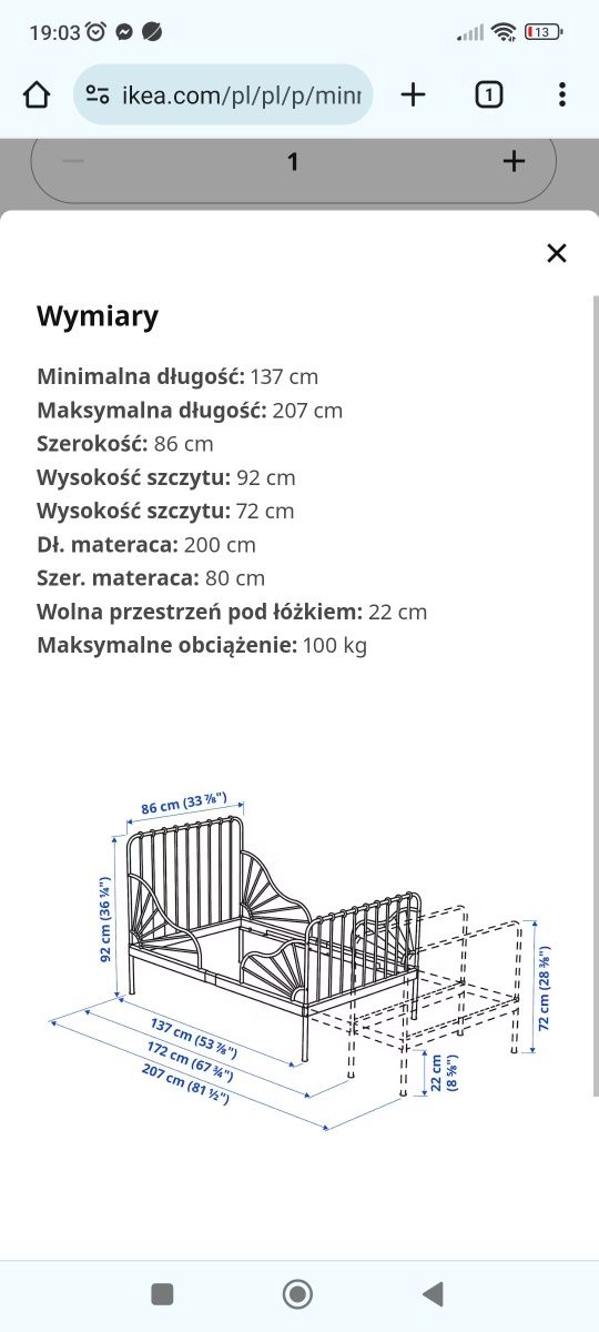 Łóżko minnen ikea 80x200 rosnące wraz z dzieckiem