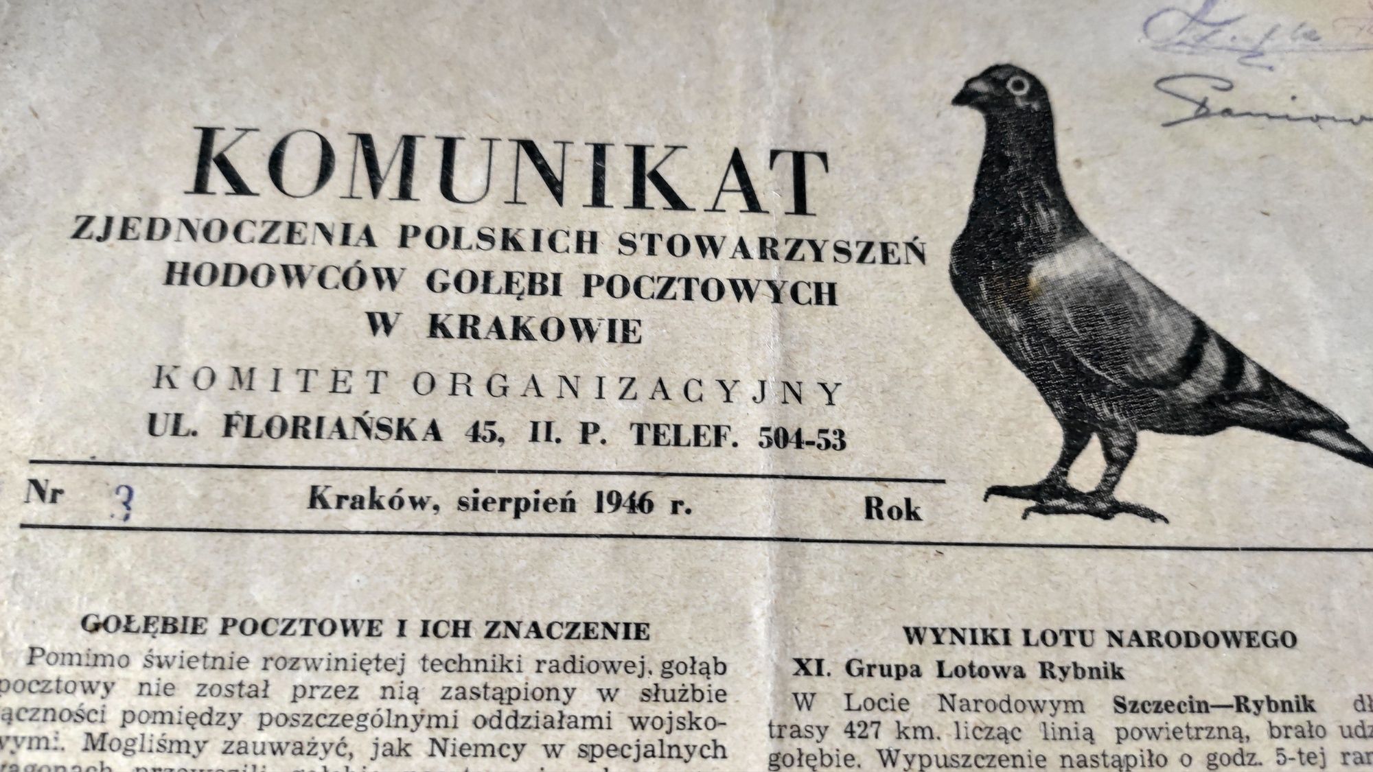 Hodowca gołębi pocztowych rok 1947.