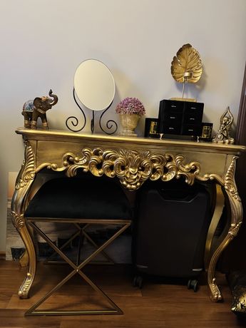 Piękna złota konsola lite drewno glamour Ludwik stolik biurko WAWA