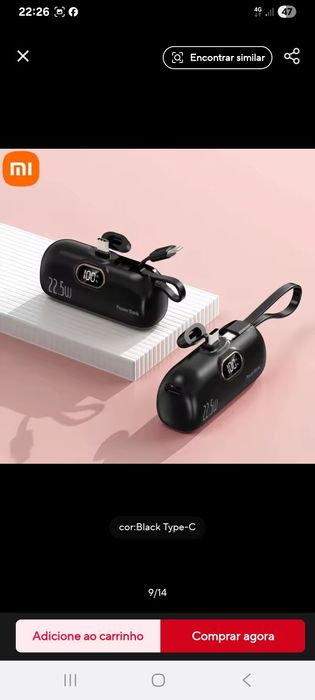 Mini powerbank, 5.000mAh de capacidade para telemóveis, carregamento r