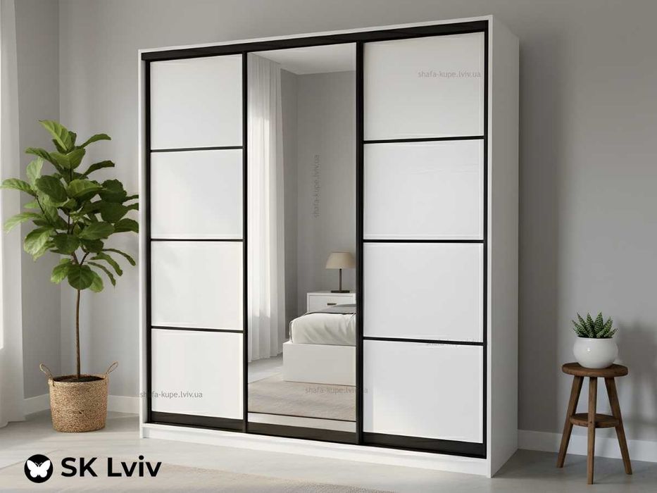 В наявності! Шафа купе 200см ширина / стильна білосніжна