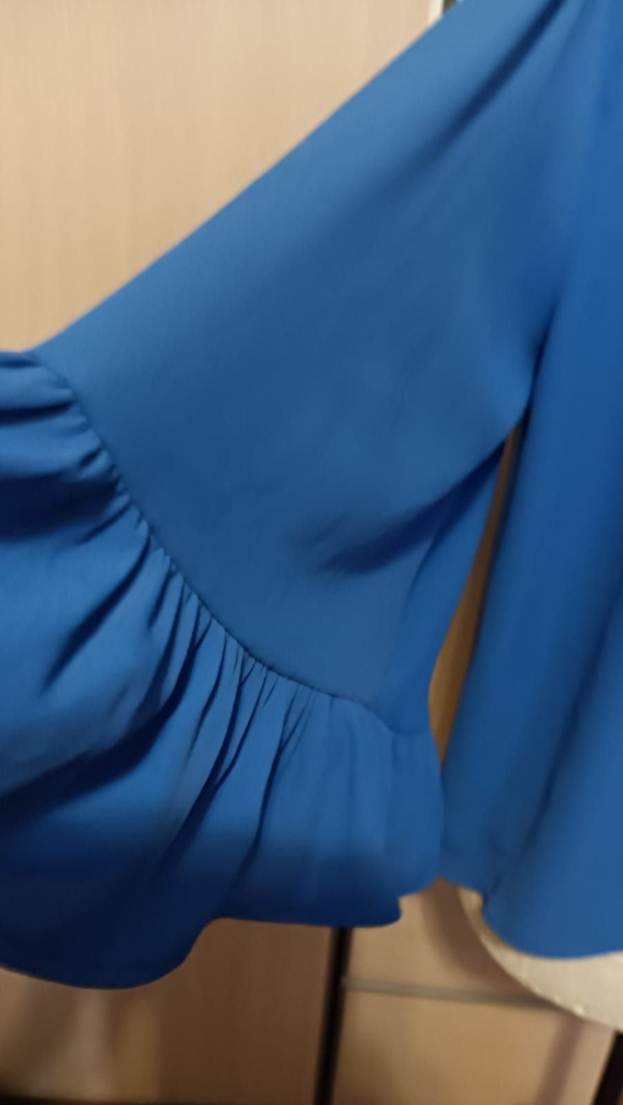 Bluzka damska niebieska rękawy falbana Zara XL