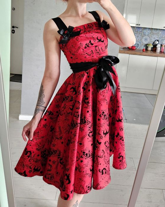 Hell bunny czerwona sukienka midi xs 34 tattoo