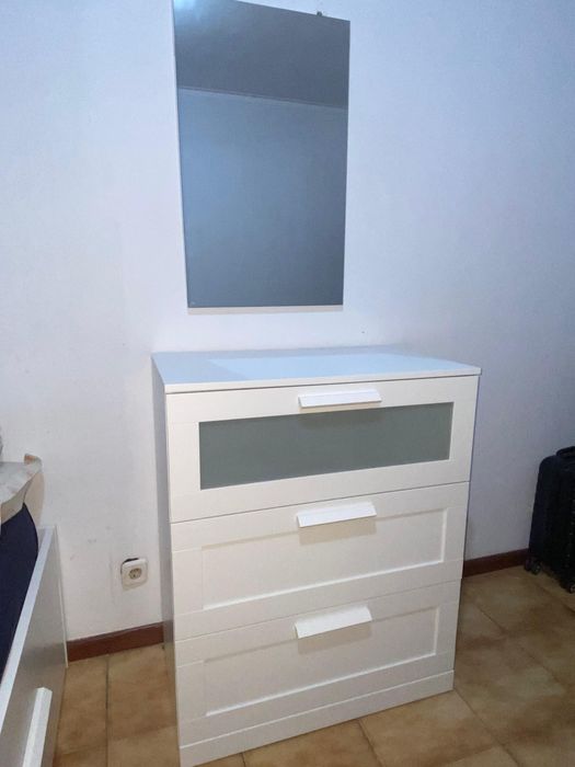 Cómoda c/3 gavetas, branco/vidro fosco