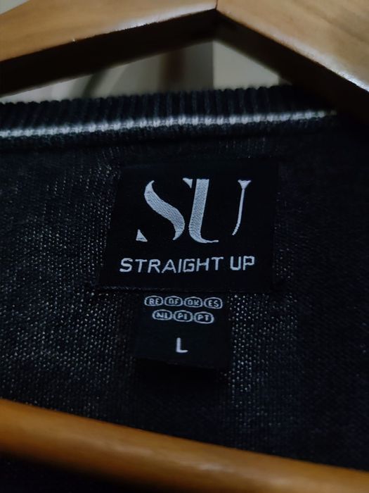 Sweter klasyczny męski L SU Straight up elegancki szary siwy ciemny bl