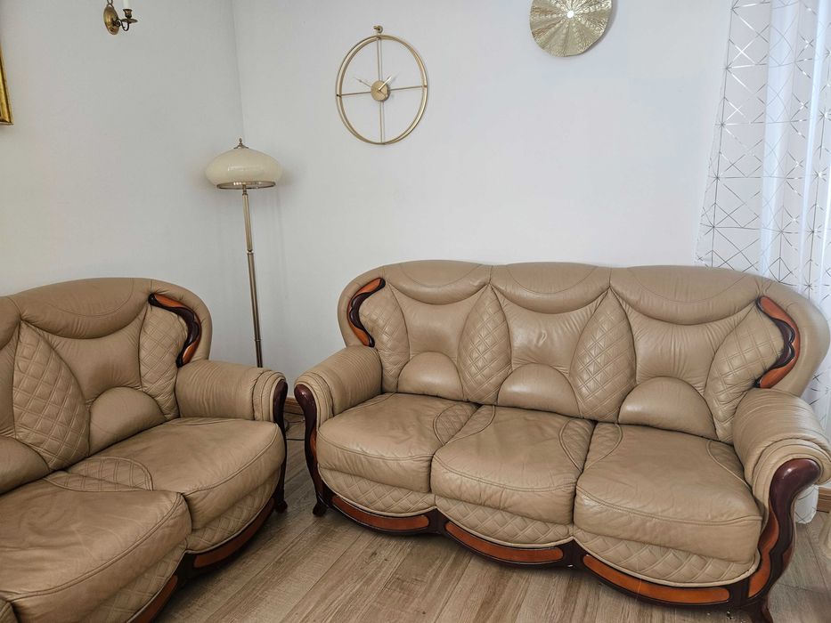 Komplet kanap i fotel skórzane, stylowe