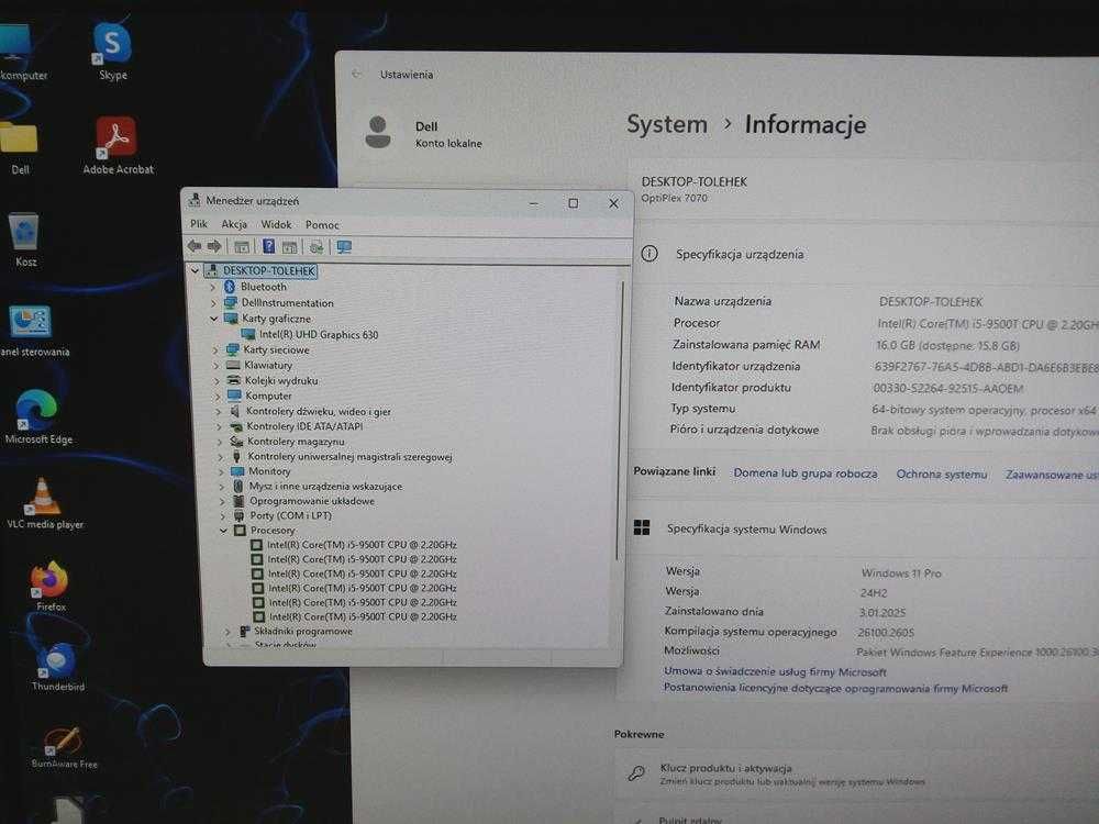 Komputer Do Pracy DELL Micro 7070 i5 16GB 256 SSD 1TB HDD W11 Gw FV