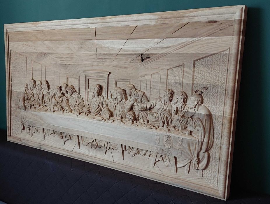 Ostatnia Wieczerza Płaskorzeźba w Drewnie Dębowym