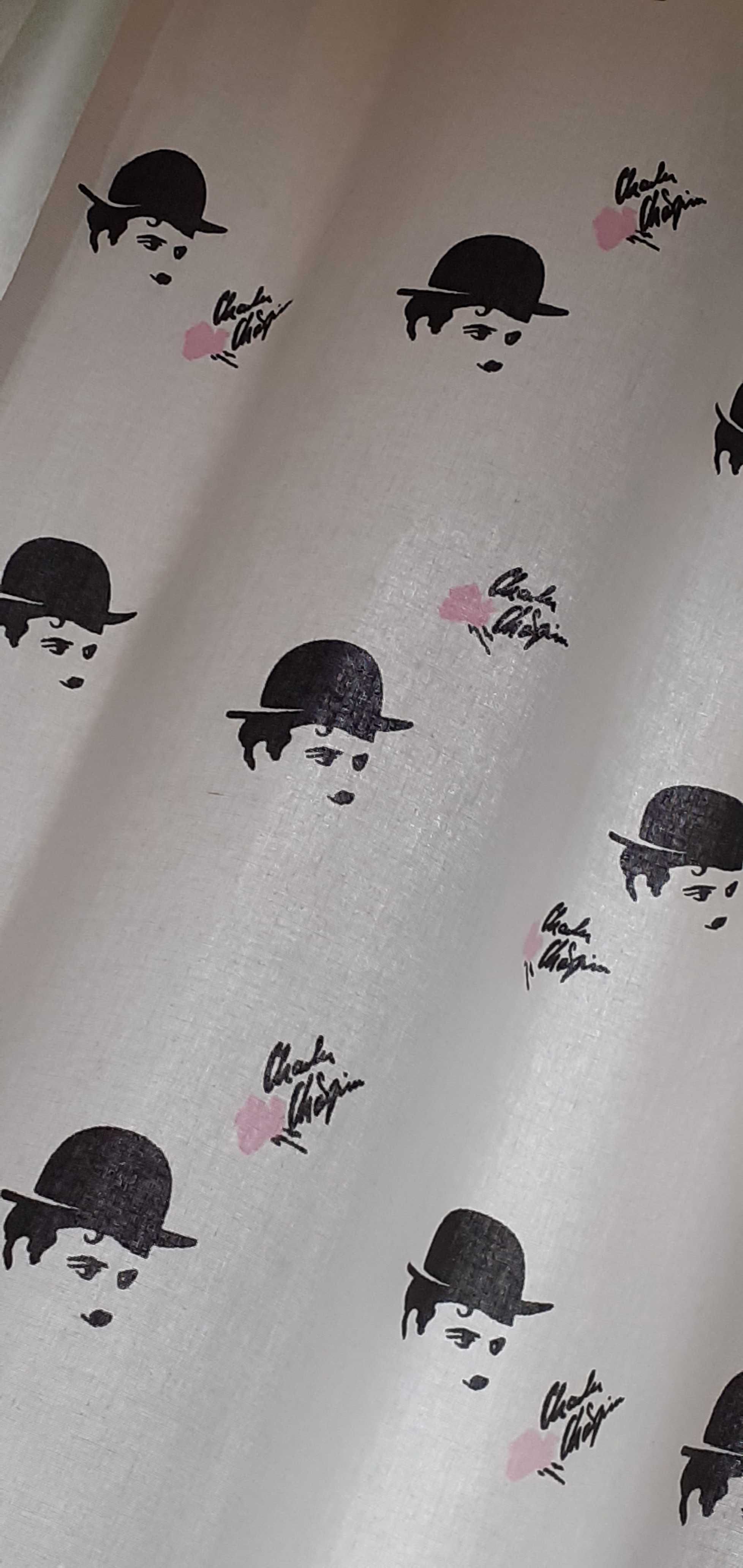 Zasłony długie bawełniane i lamberkin wzór Charlie Chaplin