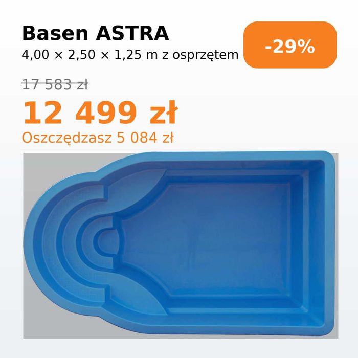 WYPRZEDAŻ Basen ogrodowy z laminatu, poliestrowy 4x2.5x1.25 ZESTAW