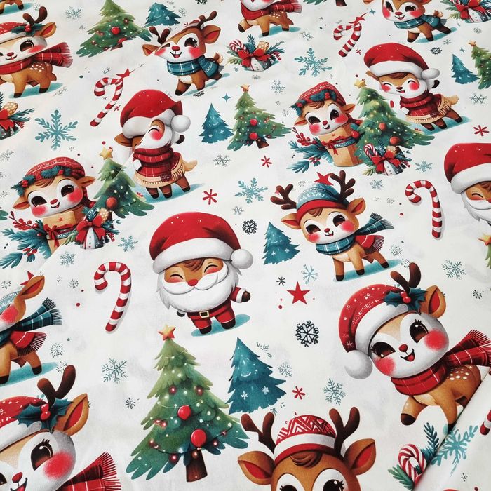 Тепла Новорічна постільна білизна з фланелі. Санта, оленята