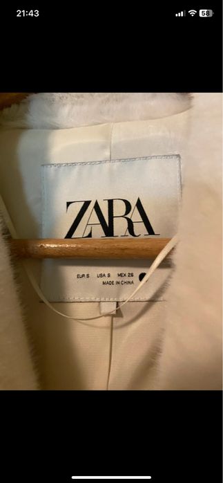 Białe futro Zara z kolekcji 2024 roku.
