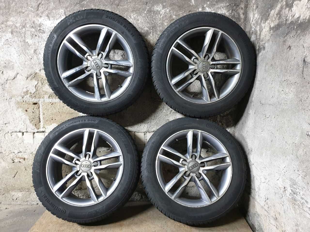 Felgi alu Audi R16 5x112 opony zimowe 205/55R16 6mm Continental