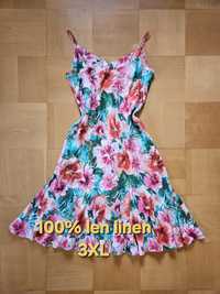 Sukienka w kwiaty długa maxi 100% len linen 16 46 3XL