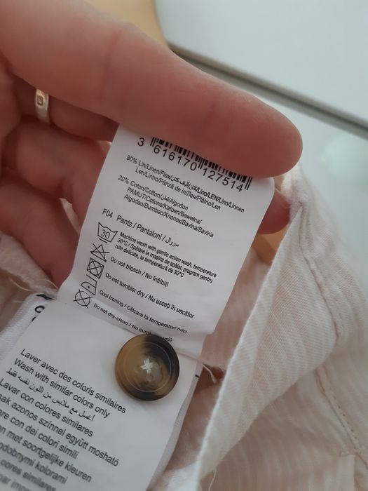 Piekne beżowo białe spodnie len plus bawełna
