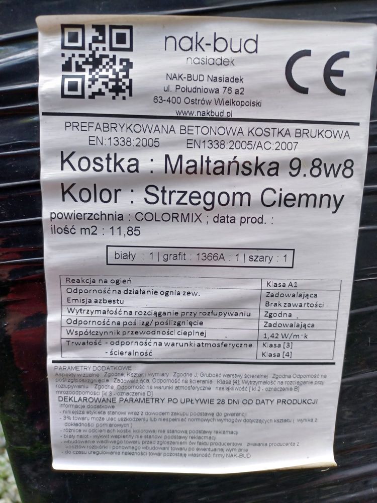 Kostka brukowa Maltańska szara 200 m2 na paletach