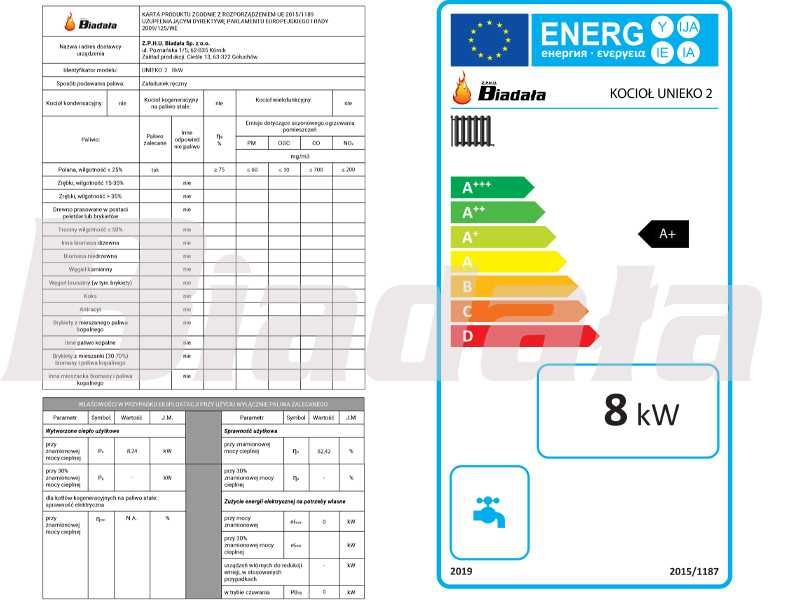 UNIEKO 2 moc 8 kW Kotły DREWNO piec, kocioł 5 KLASA - ECODESIGN