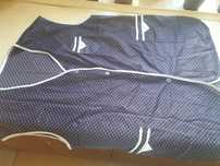 Stylonowy fartuch granatowy w groszki XXXL