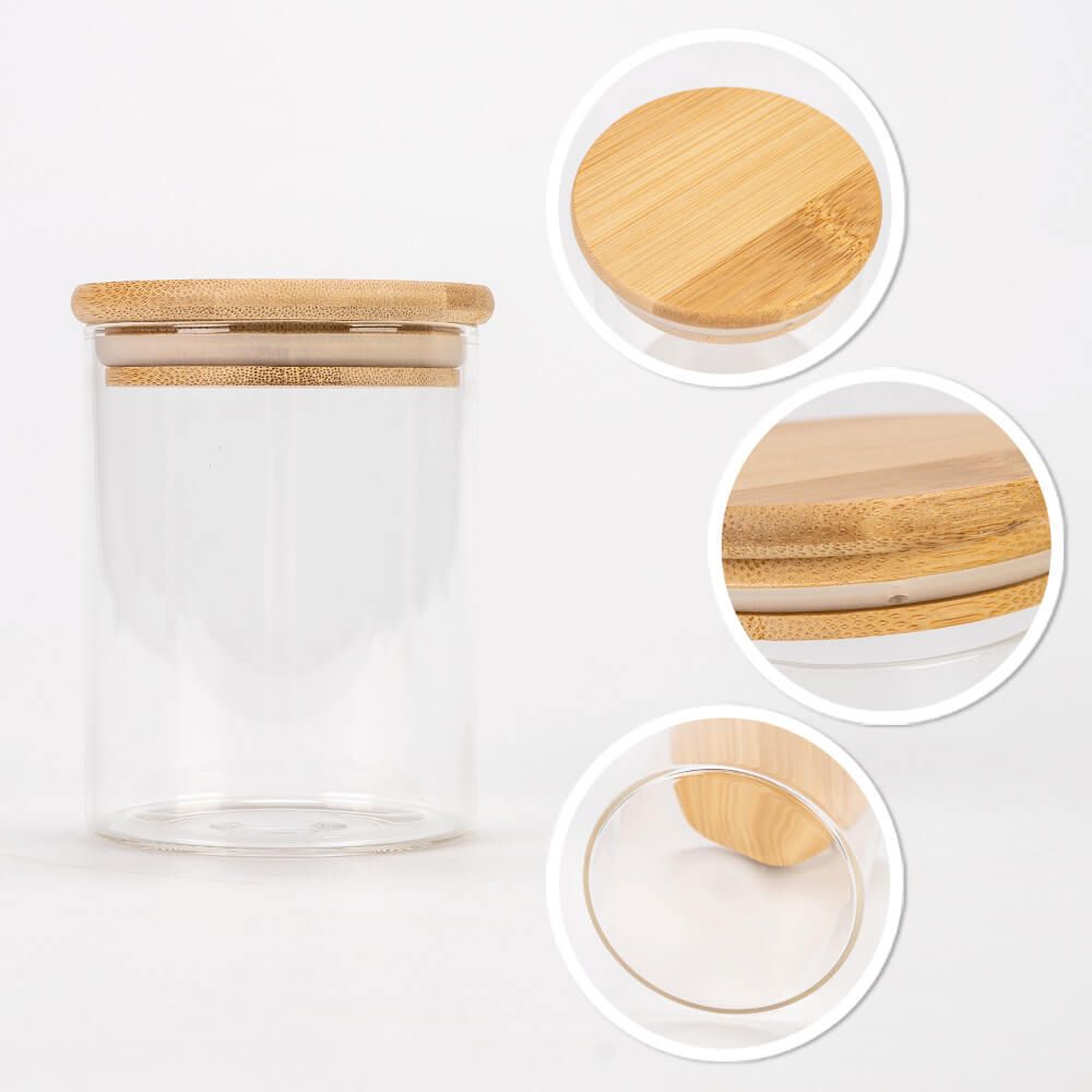 Pojemnik szklany - 420 ml - słoik z drewnianą przykrywką i uszczelką