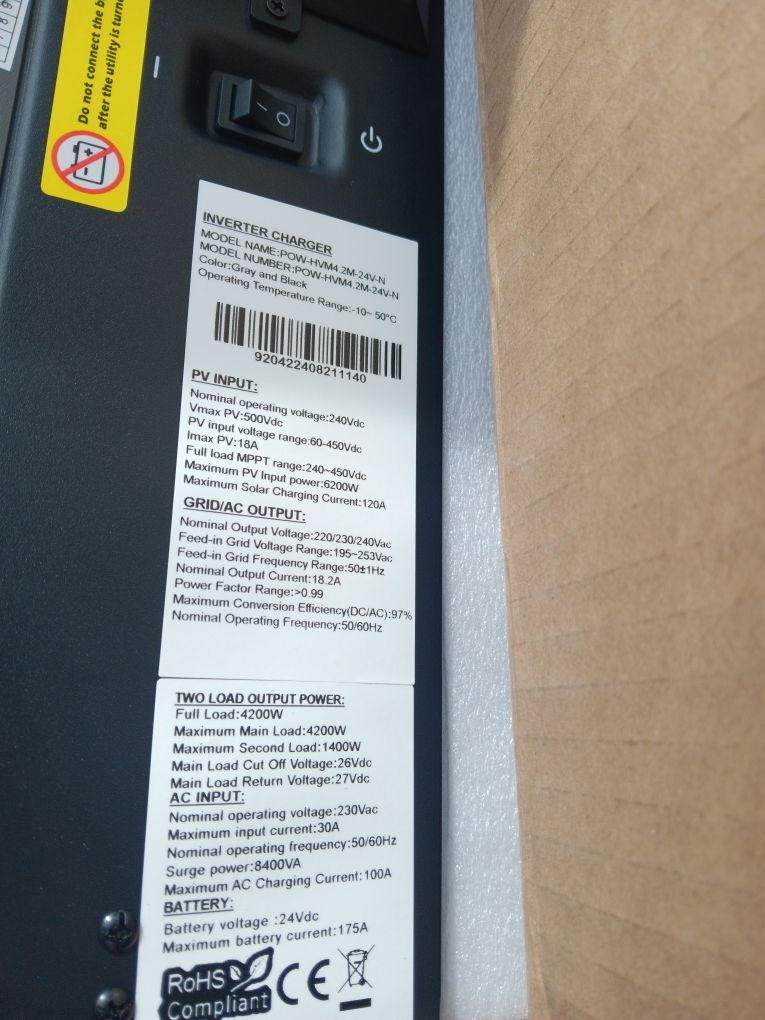 Гібридний інвертор POW-HVM4.2M-24V-N (PowMr) 4.2kW/24V MPPT в наявност