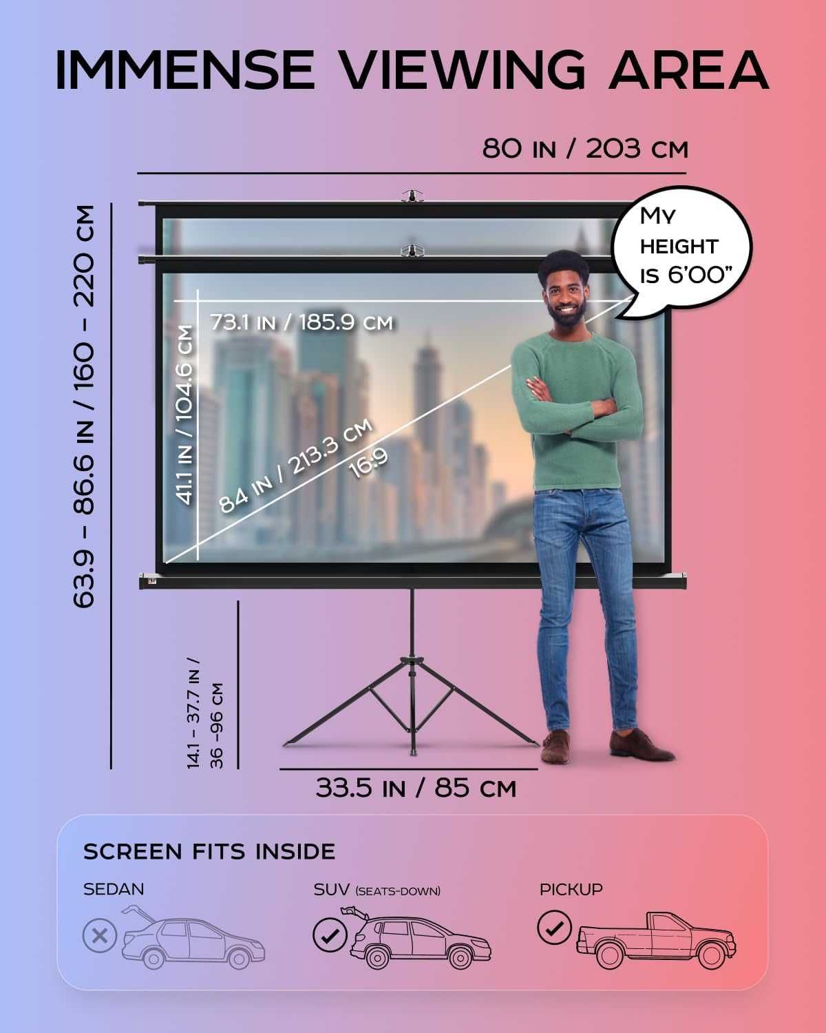 Nowy ekran projekcyjny / telewizor/statyw/ płótno/84 cali/16:9 !8621!
