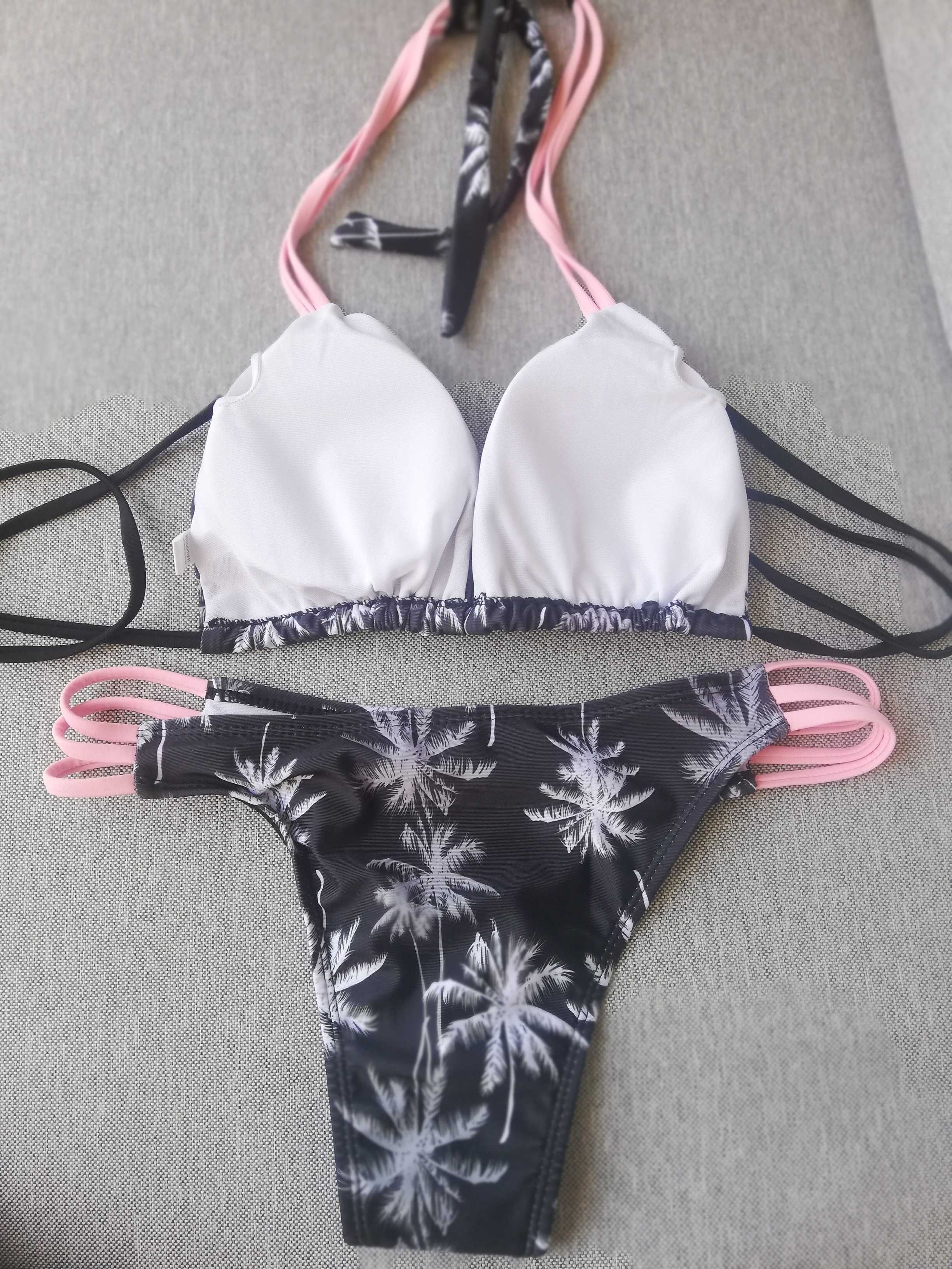 Biquini Bikini triângulo preto e rosa