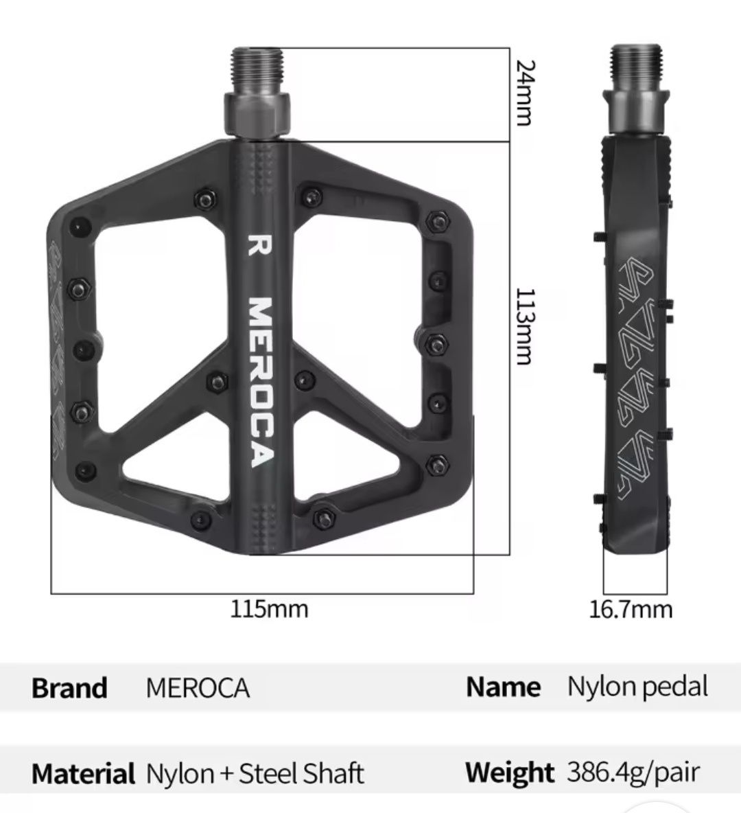 Pedały platformowe rowerowe MEROCA duże platformy MTB BMX czarne